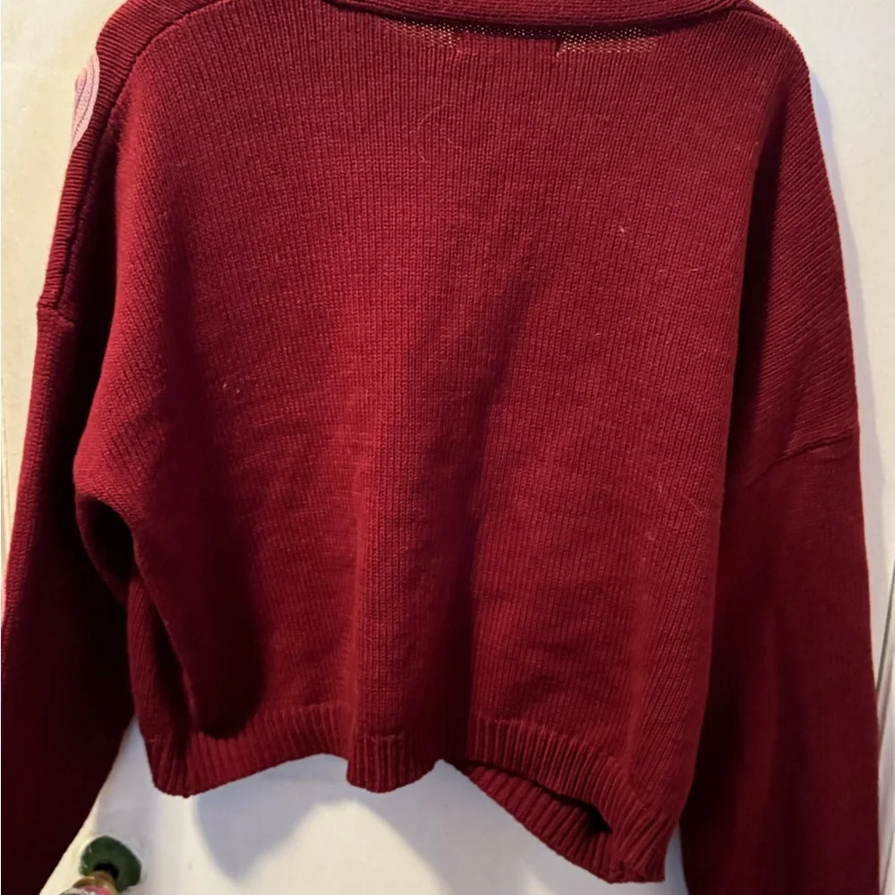 Moon & Madison Burgundy Cardigan with Pink Floral Accents - Picture 6 of 7